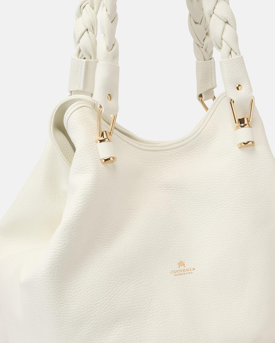 Borsa a Spallacon Doppio Manico Intrecciato Bianco  - Shopping - Borse Donna - Borse - Cuoieria Fiorentina