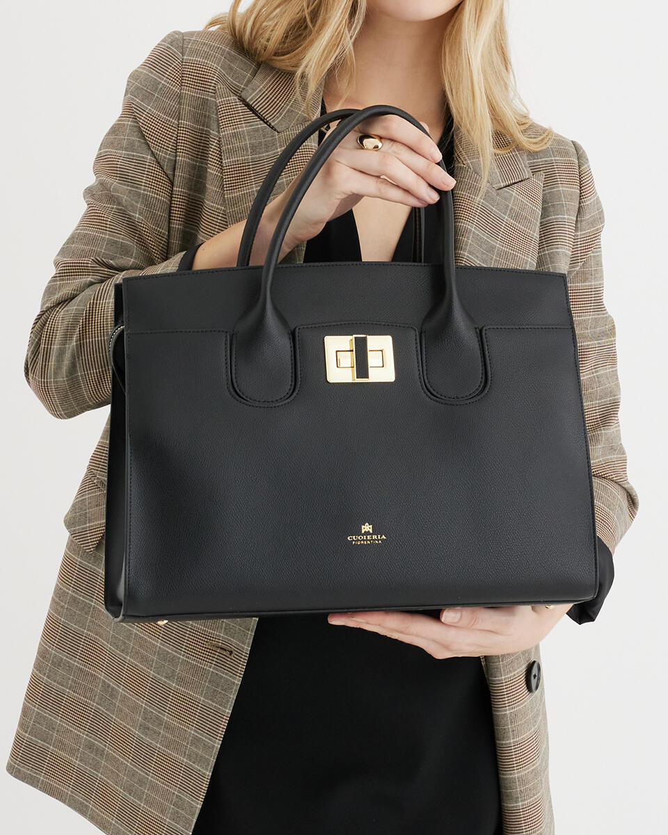 Bella large tote bag con accessorio metallo Nero  - Tote Bag - Borse Donna - Borse - Cuoieria Fiorentina