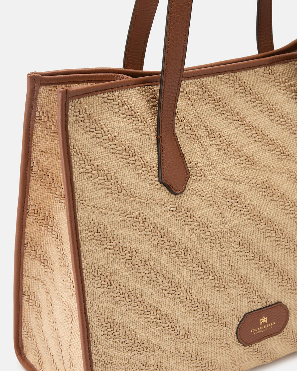 Dora shopping rafia e pelle Caramel  - Shopping - Borse Donna - Borse - Cuoieria Fiorentina