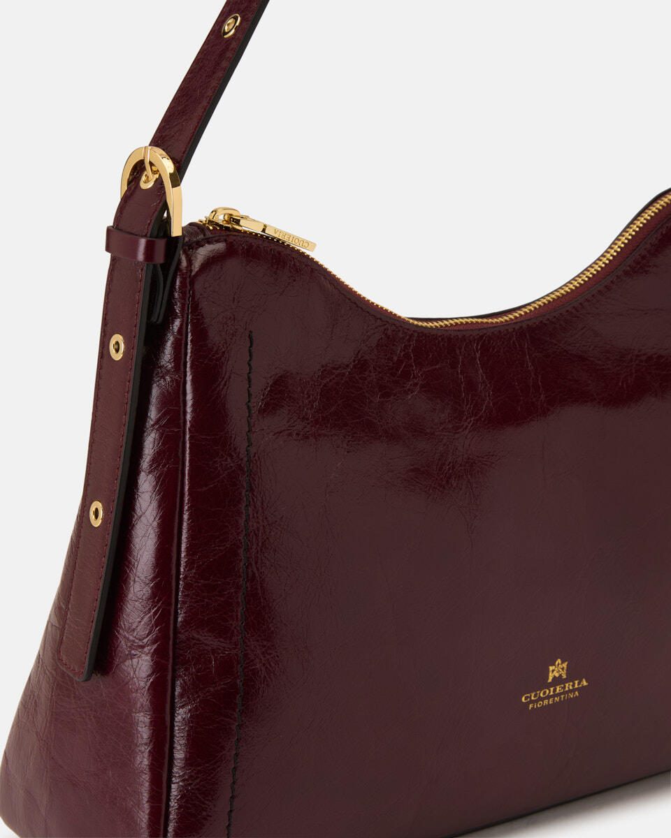 SQUARED HOBO BAG Black cherry  - Shoulder Bags - Women's Bags - Bags - Cuoieria Fiorentina