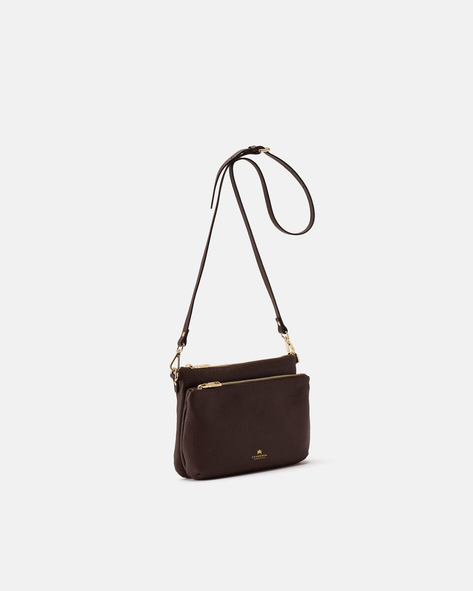 DOUBLE POUCH Chocolate  - Crossbody Bags - Women's Bags - Bags - Cuoieria Fiorentina