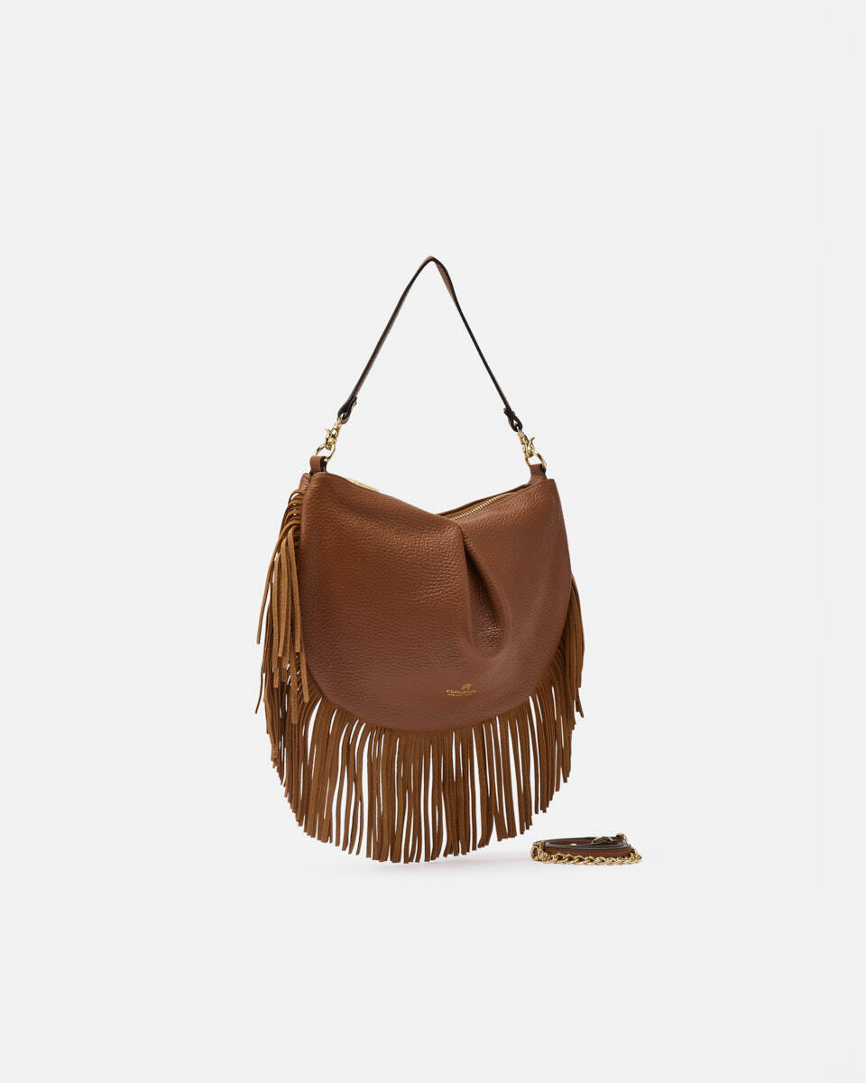 MINI POUCH WITH FRINGES Caramel  - Shoulder Bags - Women's Bags - Bags - Cuoieria Fiorentina
