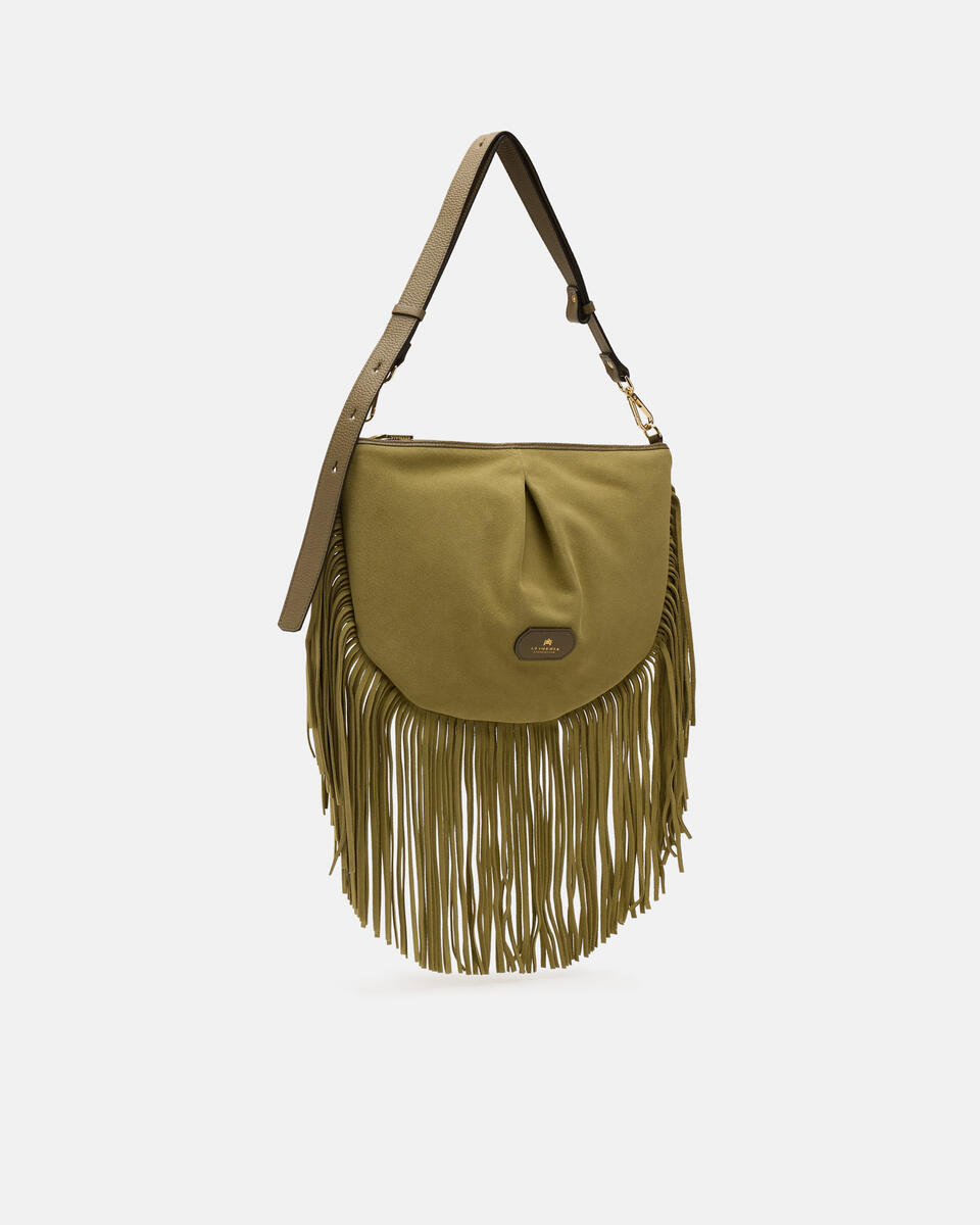 POUCH WITH FRINGES Forest green   - Shoulder Bags - Women's Bags - Bags - Cuoieria Fiorentina