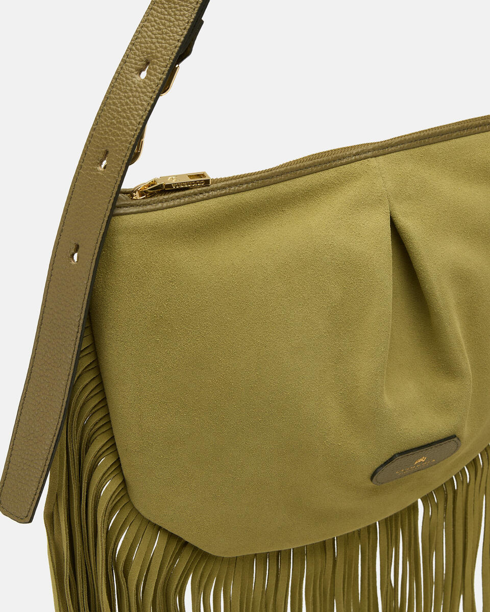 POUCH WITH FRINGES Forest green   - Shoulder Bags - Women's Bags - Bags - Cuoieria Fiorentina