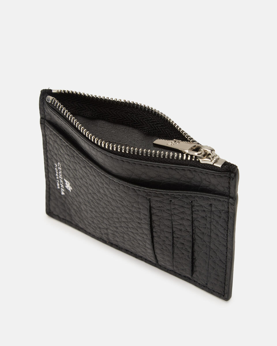 Portatessere con zip Nero  - Portafogli Donna - Portafogli Uomo - Portafogli - Cuoieria Fiorentina