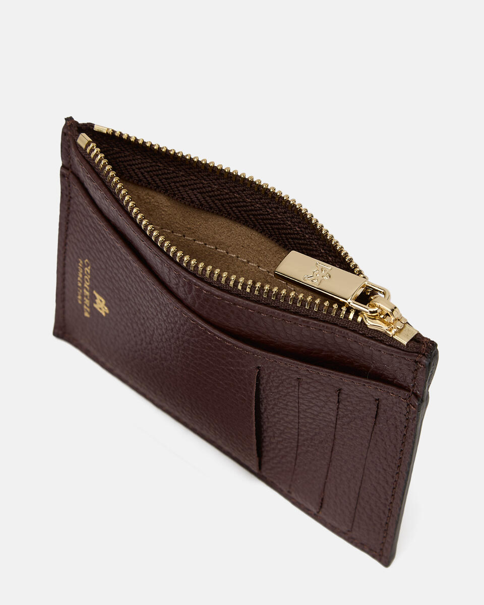 Card holder with zip Coffee  - Women's Wallets - Women's Wallets - Wallets - Cuoieria Fiorentina