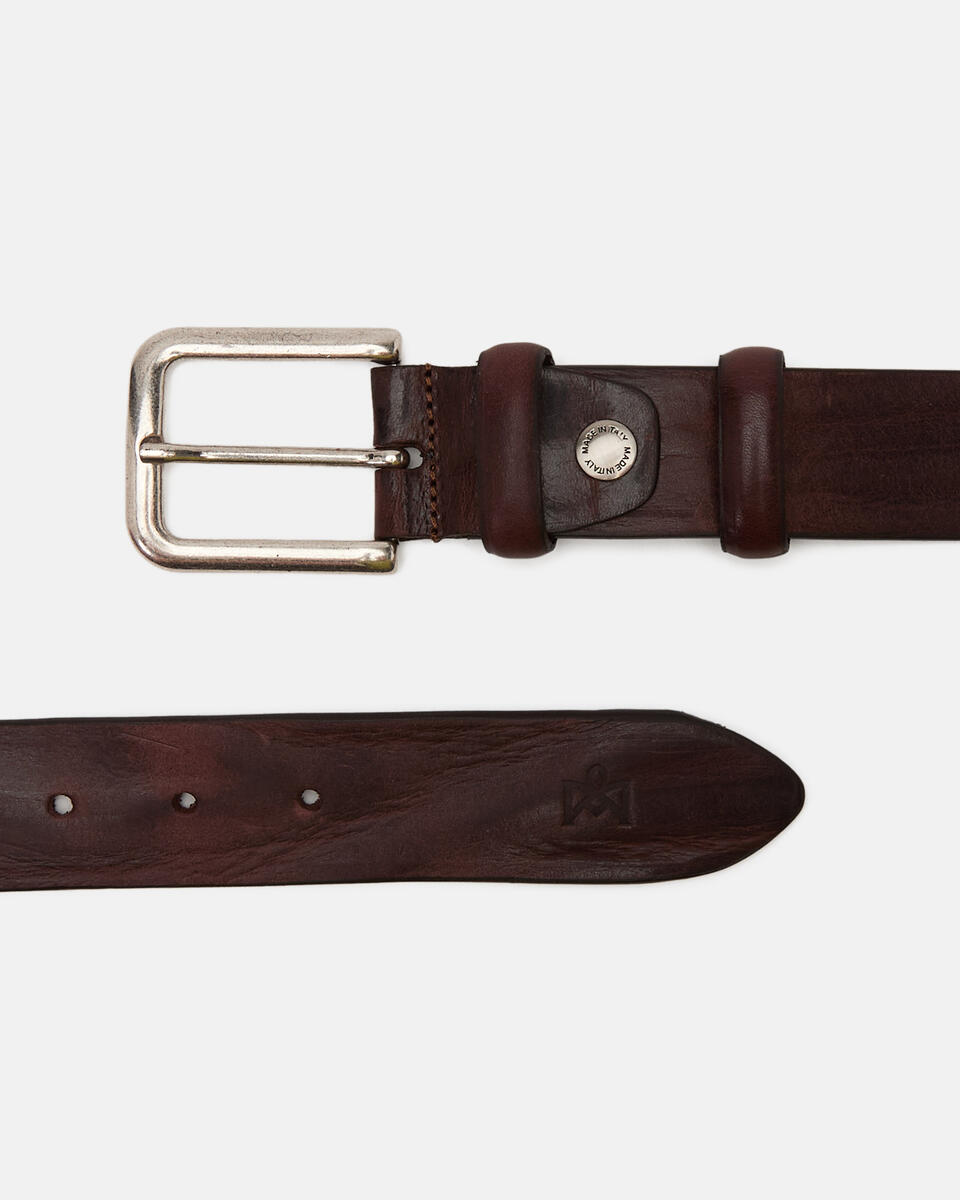 Cintura in cuoio sfumato saldata fibbiaargento america Dark brown  - Men Belts - Belts - Cuoieria Fiorentina
